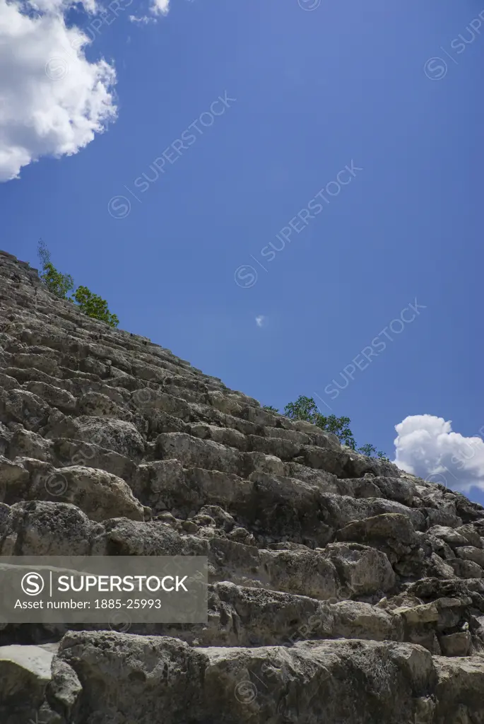 Mexico, Quintana Roo, Coba, Detail of the steps of  the Nohoch Pyramid