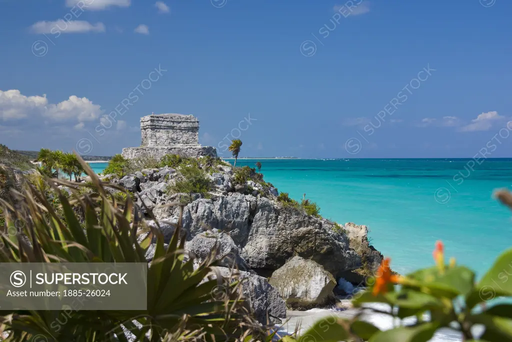 Mexico, Quintana Roo, Tulum, View to the Temple of the Wind