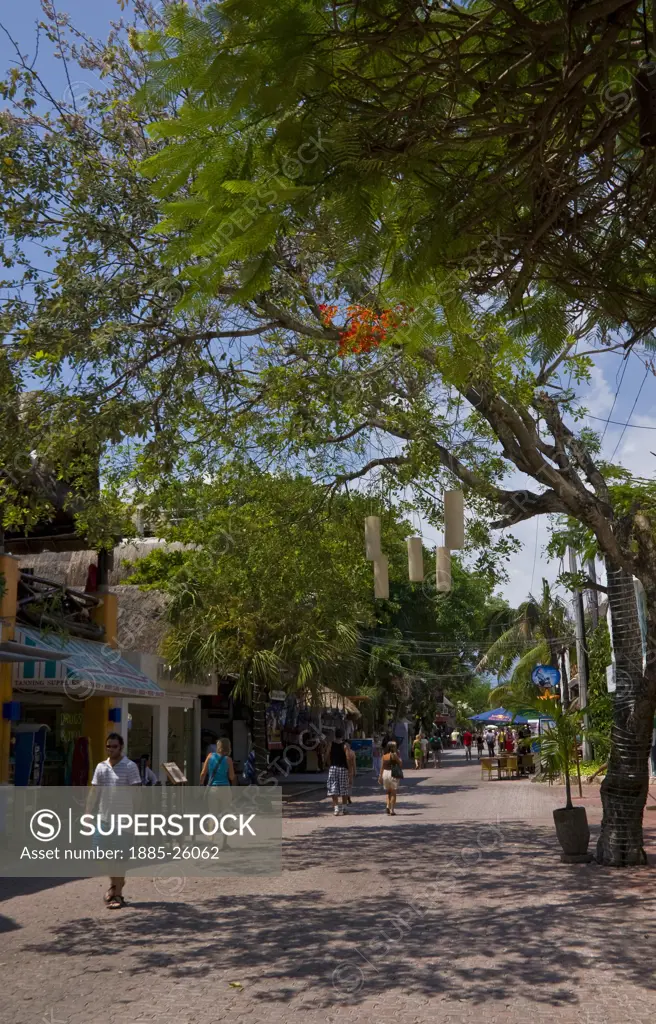 Mexico, Quintana Roo, Playa del Carmen, View along 5th Avenue
