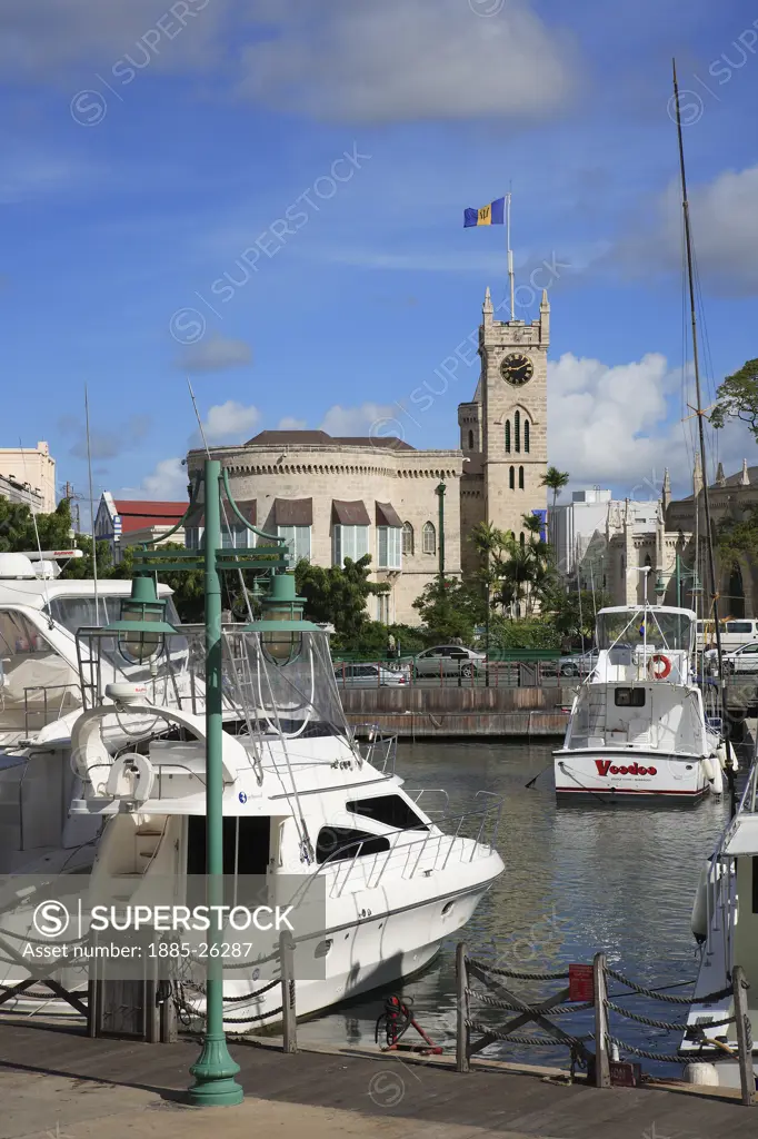 Caribbean, Barbados, Bridgetown, View to Parliament Building over harbour