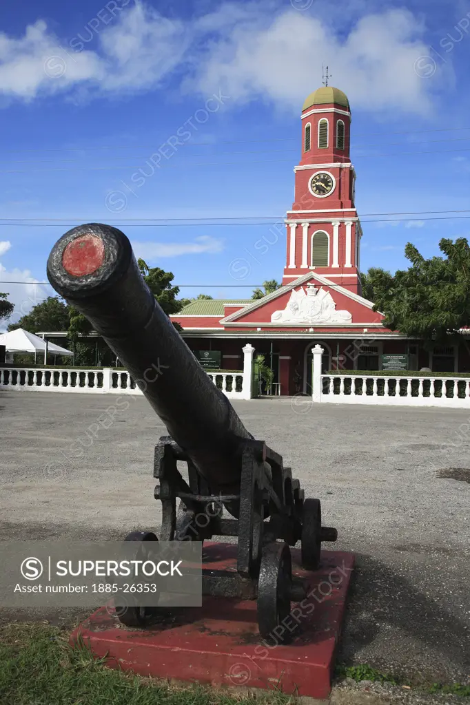 Caribbean, Barbados, Bridgetown, Garrison Historic Area - belltower and cannon