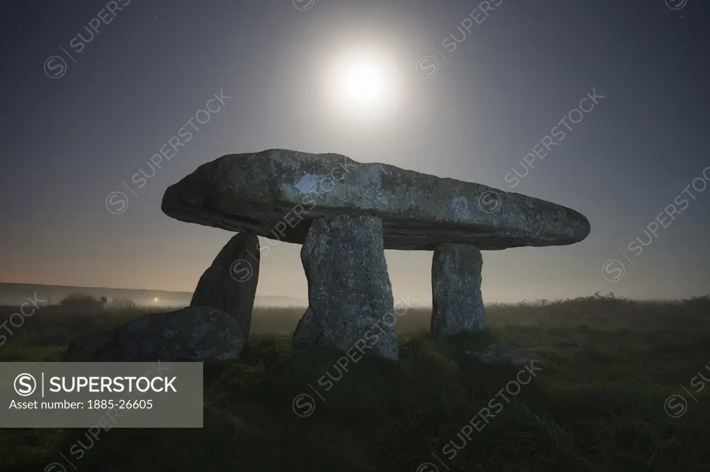 UK - England, Cornwall, Lands End - near, Lanyon Quoit in hazy moonlight