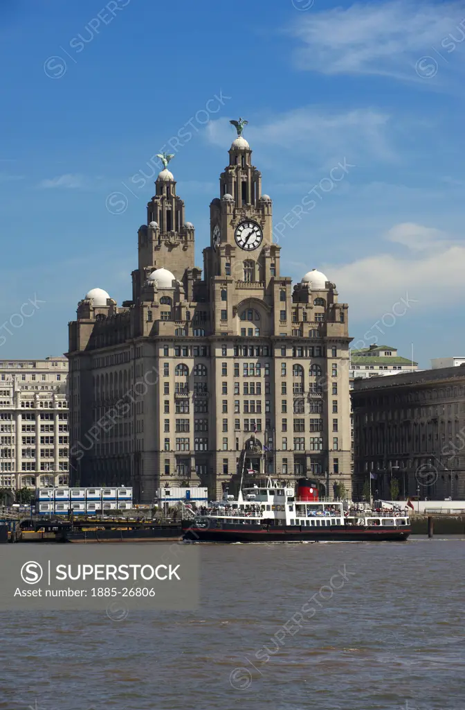 UK - England, Merseyside, Liverpool, The Liver Buildings along waterfront