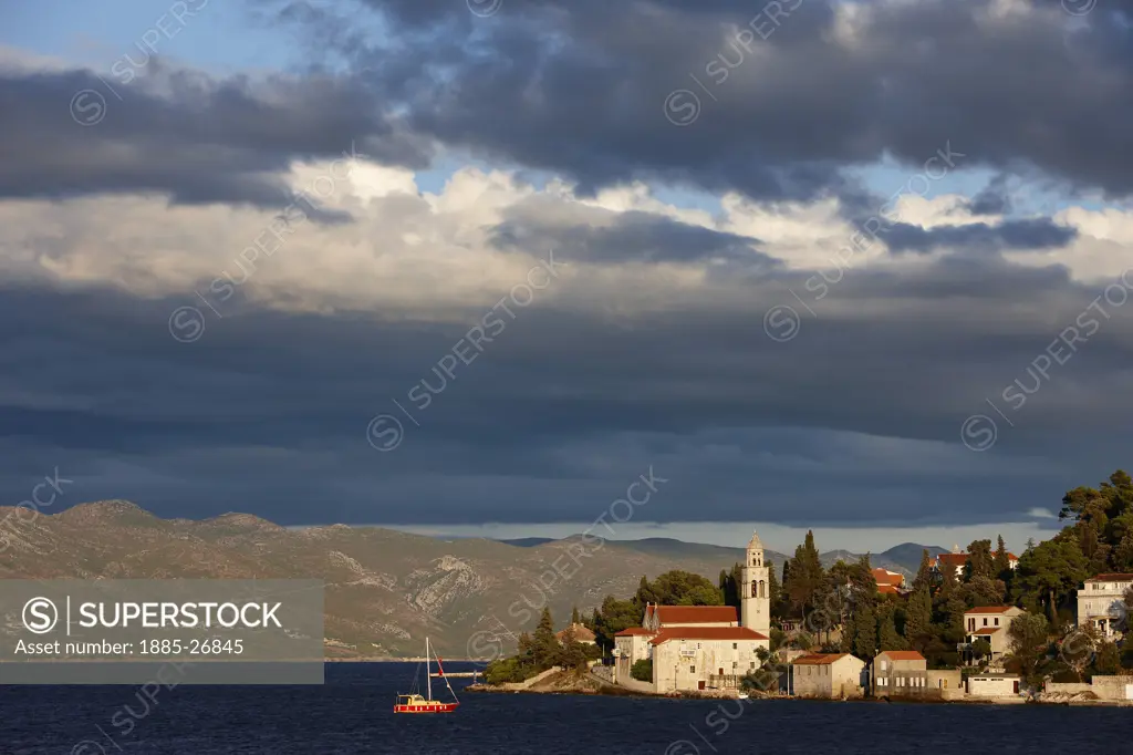 Croatia, Dalmatia, Korcula Island, A church on the island