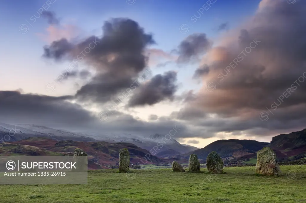 UK- England, Cumbria, Keswick, Castlerigg Stone Circle at dawn