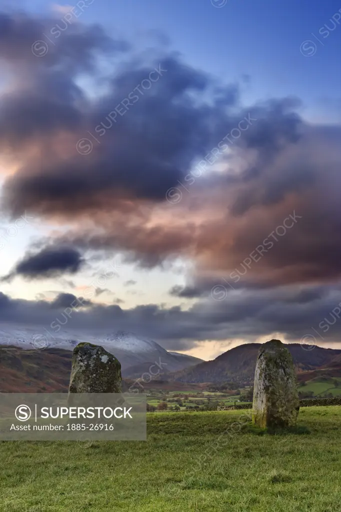 UK- England, Cumbria, Keswick, Castlerigg Stone Circle at dawn