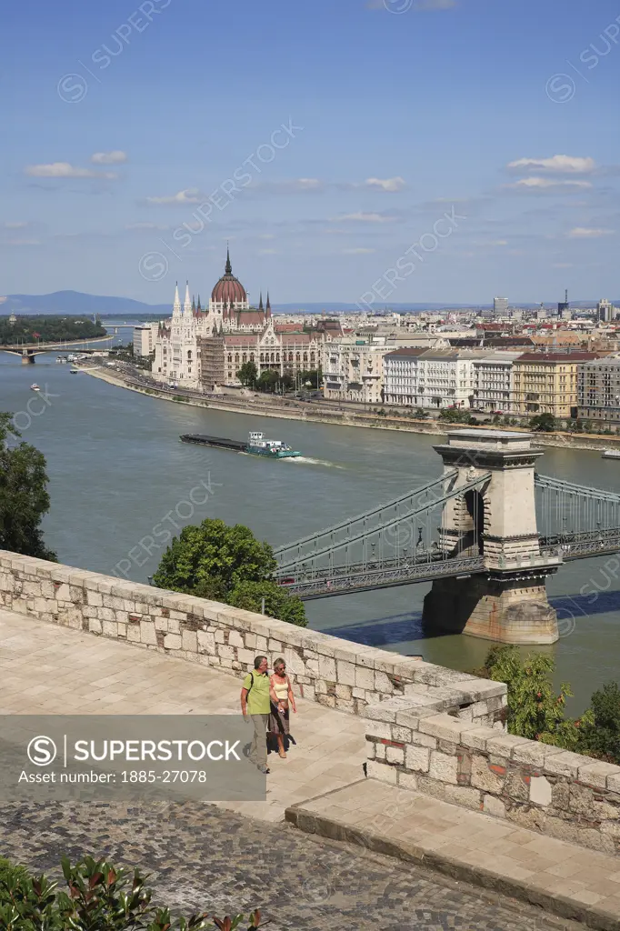 Hungary, Budapest, City skyline and Chain Bridge