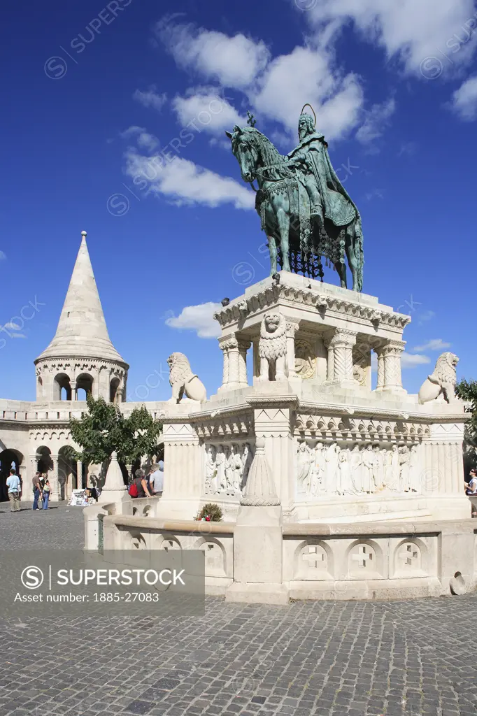 Hungary, Budapest, Fishermans Bastion - King Stephen statue