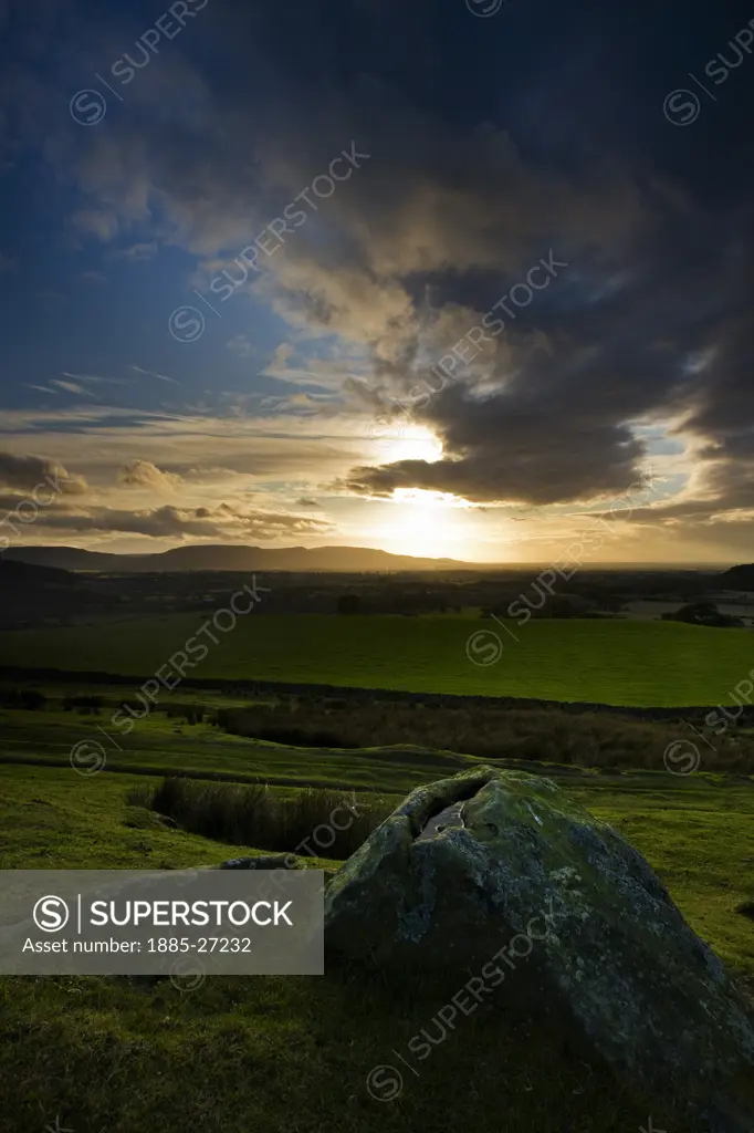 UK - England, Yorkshire, North York Moors National Park, Winter sunset over the Cleveland Hills