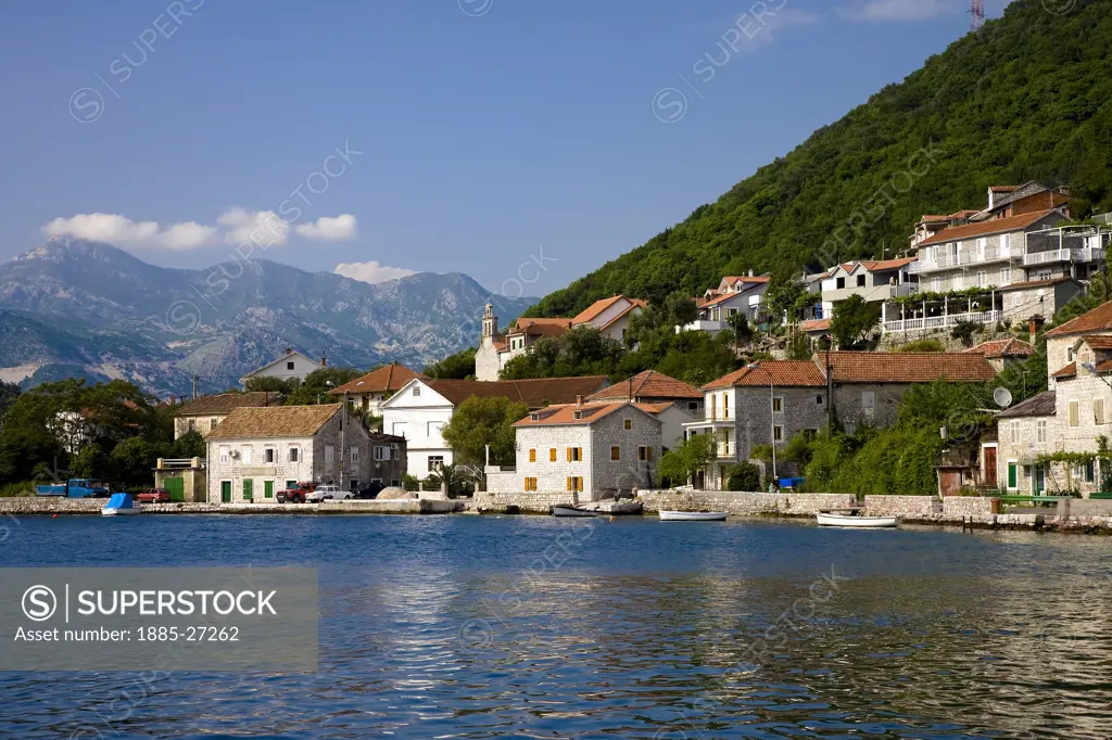 Montenegro, Verige Straits, View of town along Adriatic coastline