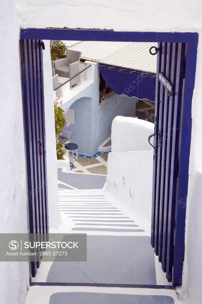 Greek Islands, Santorini Island, Fira, Doorway and steps