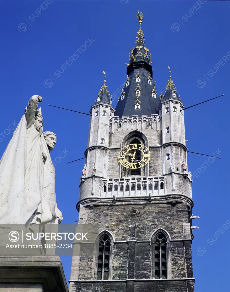 Belgium, Flanders, Ghent, Close up of the Belfry