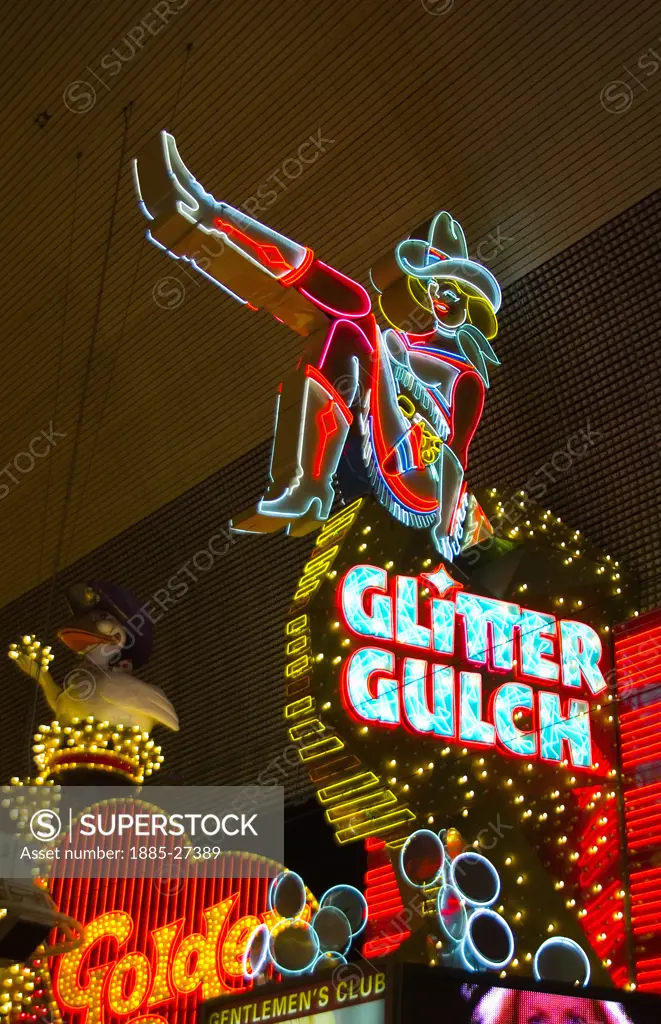 USA, Nevada, Las Vegas, Neon Glitter Gulch Girl of Fremont Street