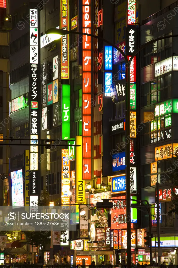 Japan, Tokyo, Neon Signs in Shinjuku