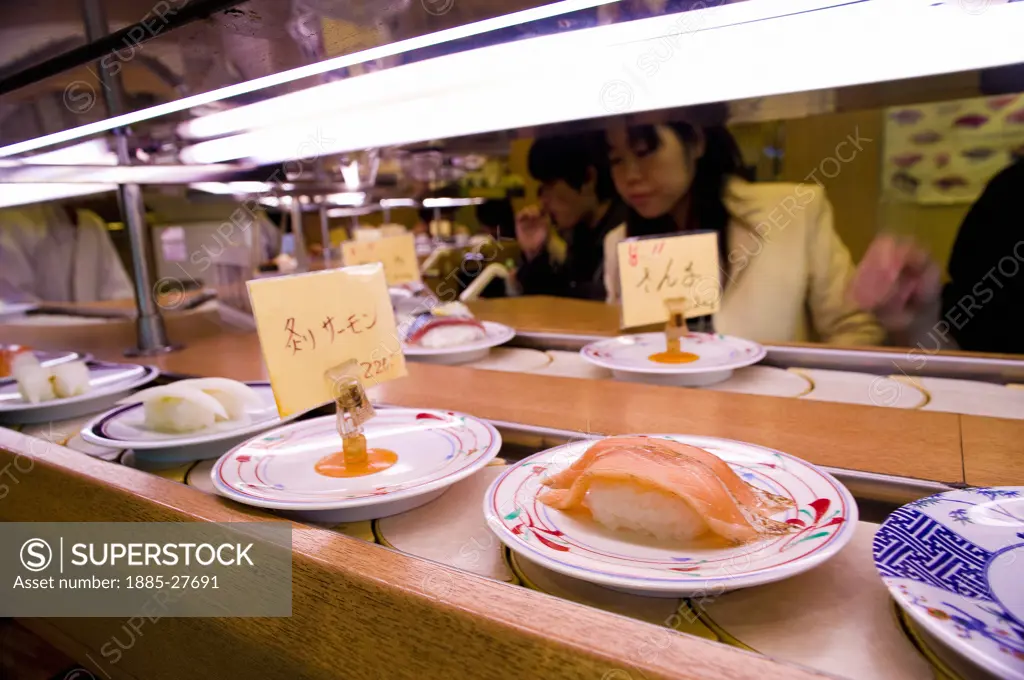Japan, Tokyo, Kaiten zushi shop - Sushi Restaurant