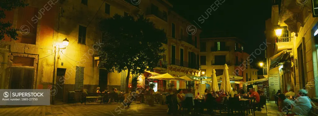 Balearic Islands, Mallorca, Alcudia, Restaurants at night