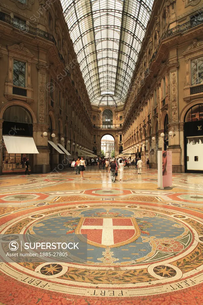 Italy, Lombardy, Milan, Galleria Vittorio - interior mosaic floor