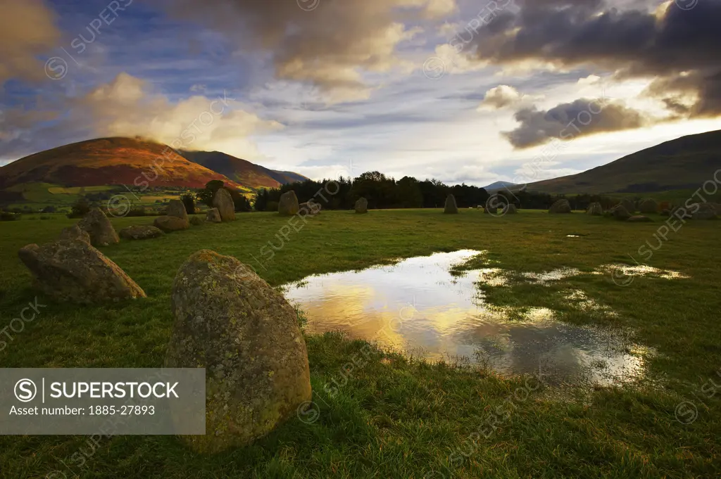 UK - England, Cumbria, Keswick, Castlerigg Stone Circle at dusk