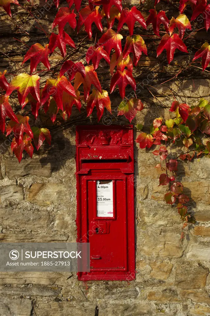UK - England, Yorkshire, Thwaite, Red post box in wall