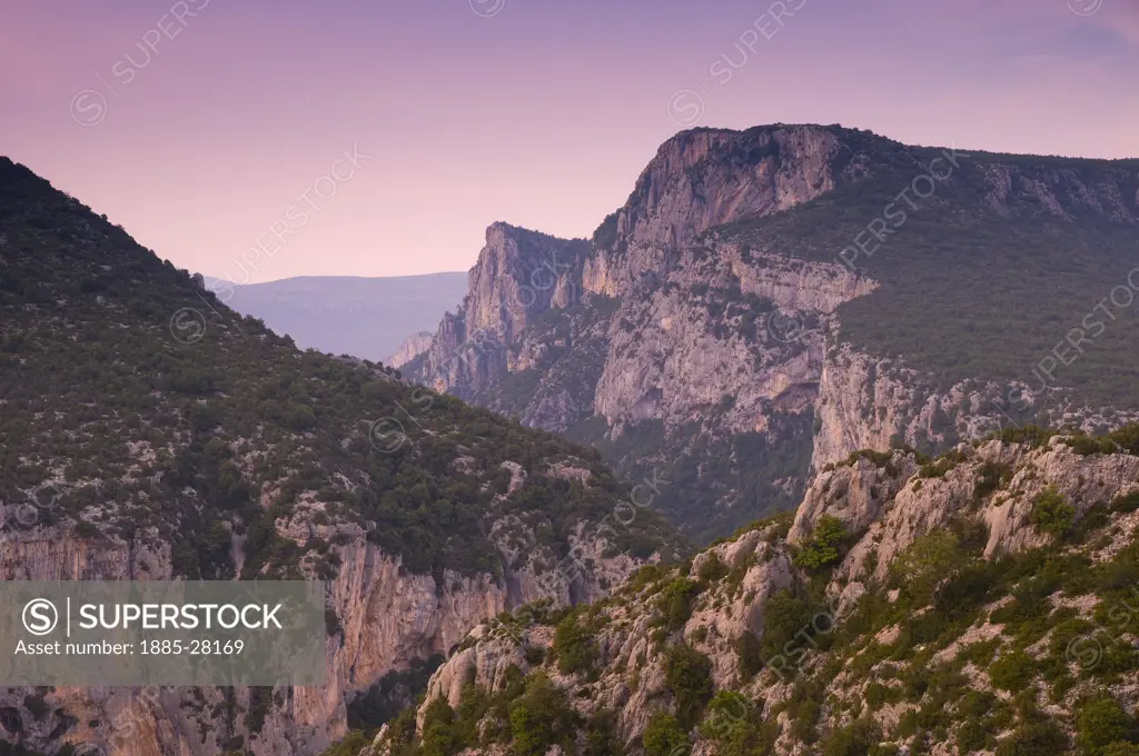 France, Provence, Gorges du Verdon, Rugged scenery at dusk