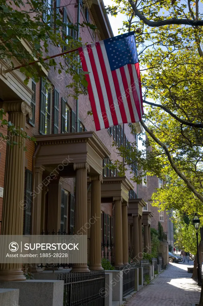 USA, Rhode Island, Providence, View along historic Benefit Street