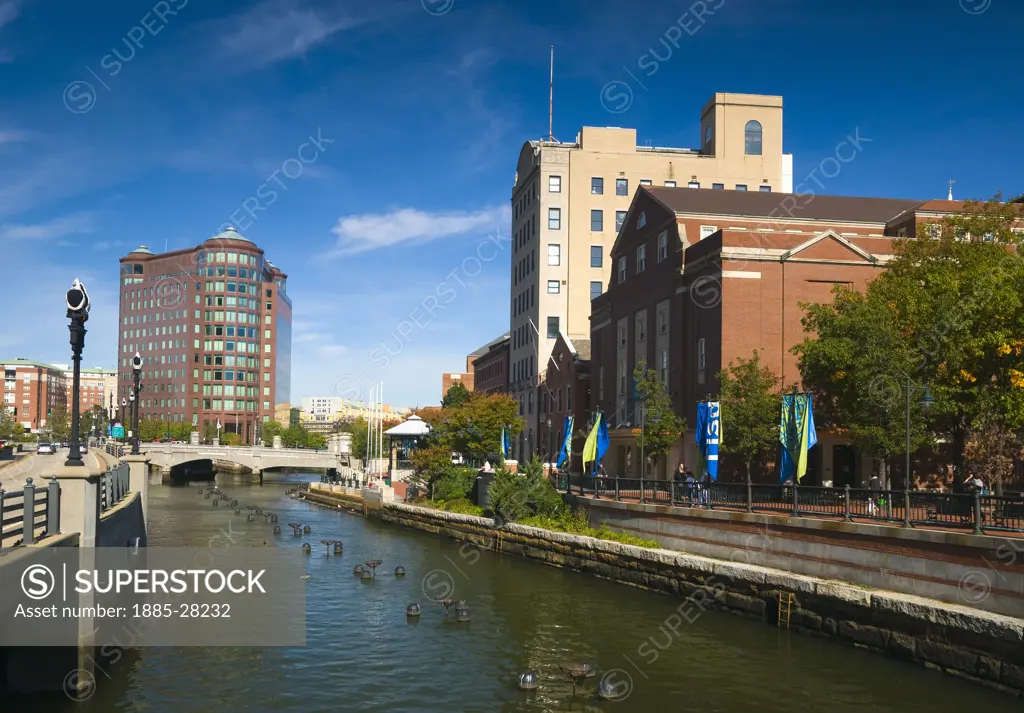 USA, Rhode Island, Providence, City scene with Providence River