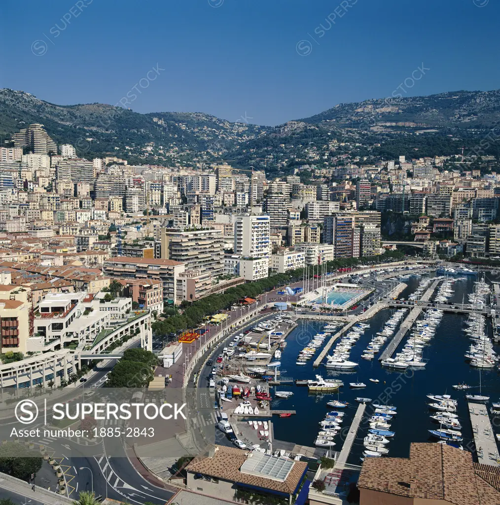 Monaco, Cote d'Azur, Monte Carlo, View over City and Harbour