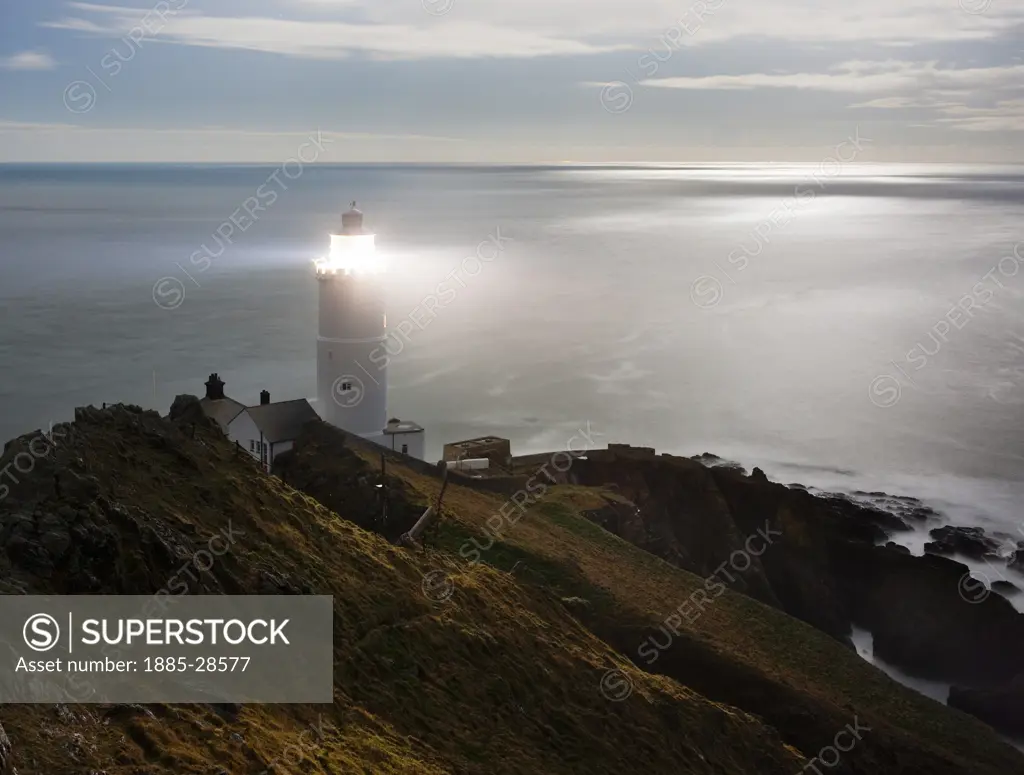 UK - England, Devon, Start Point, Start Point Lighthouse in moonlight