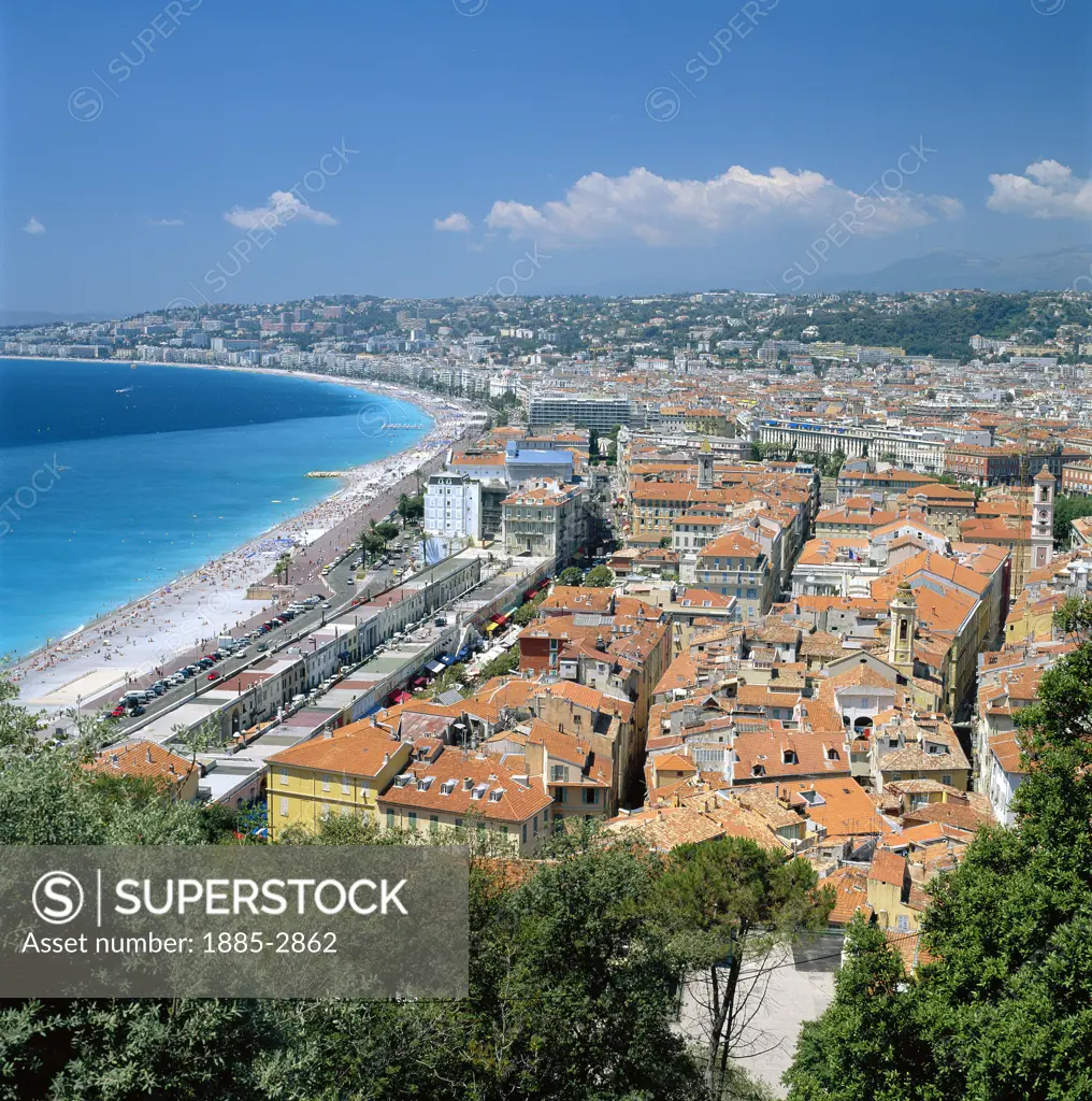 France, Cote d'Azur, Nice, View over Rooftops of Town
