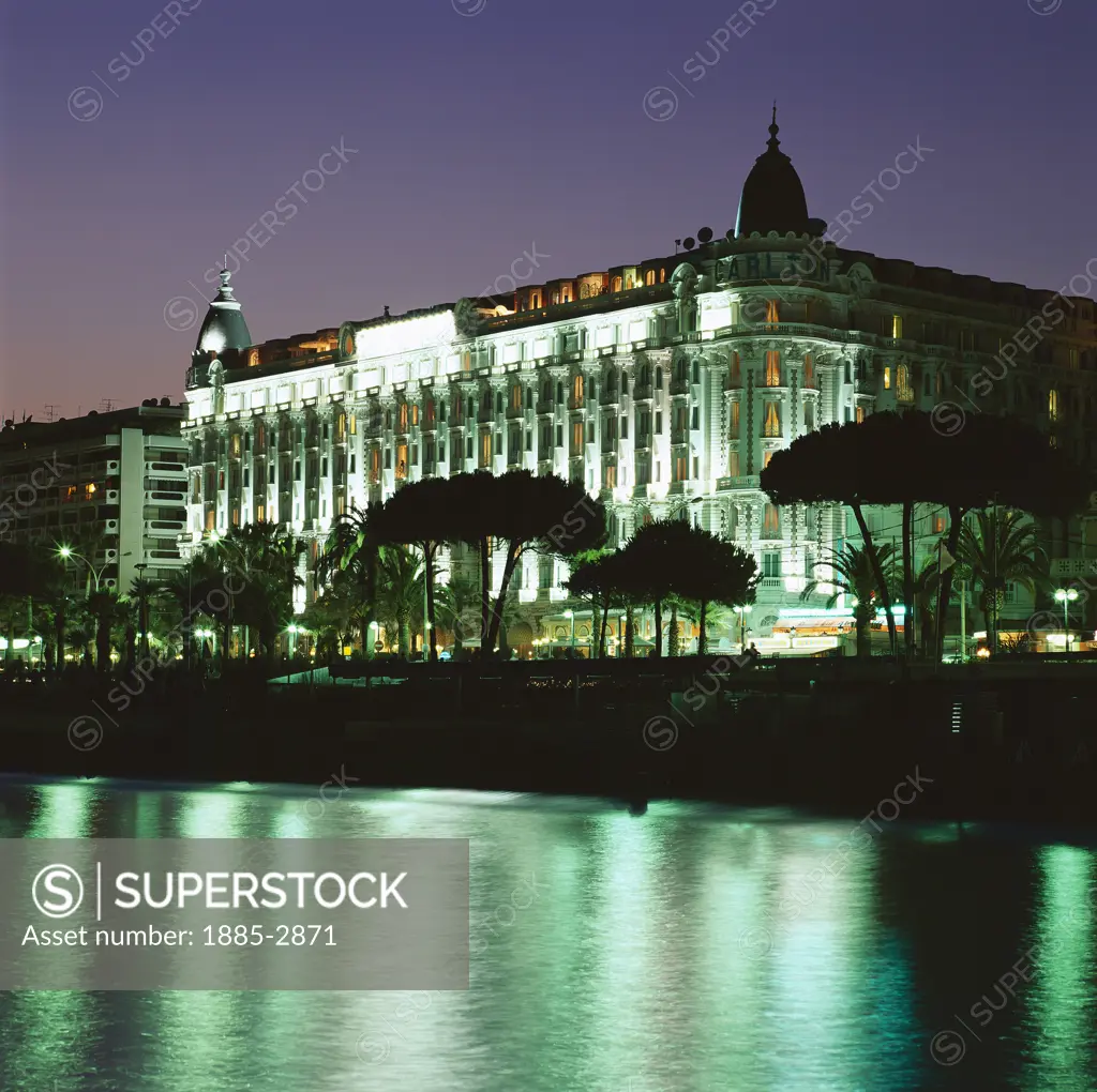 France, Cote d'Azur, Cannes, Carlton Hotel at Night