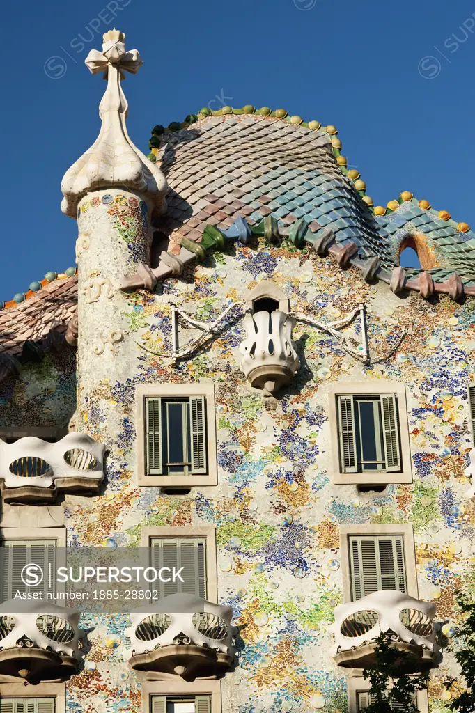 Spain, Catalunya, Barcelona, Parc Guell - Casa Batllo by Antoni Gaudi