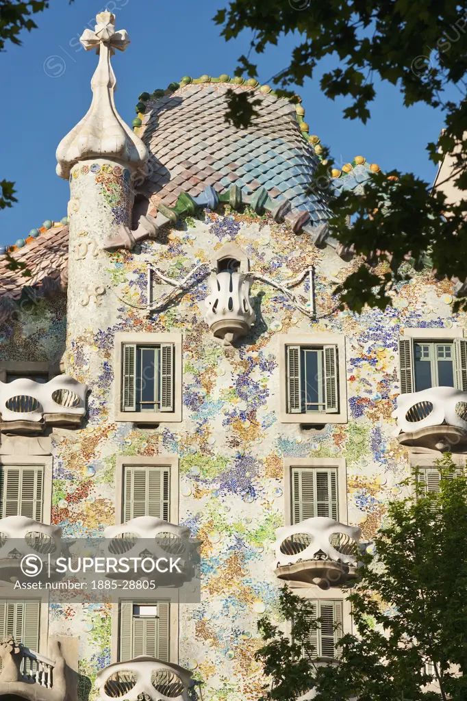 Spain, Catalunya, Barcelona, Parc Guell - Casa Batllo by Antoni Gaudi