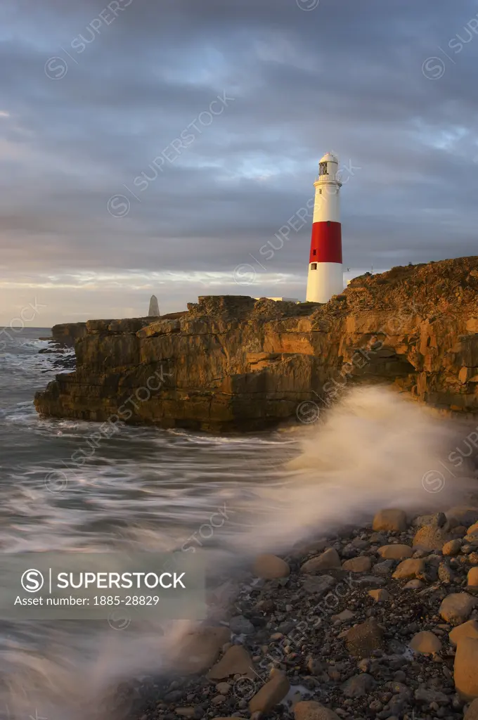 UK - England, Dorset, Portland Bill, Lighthouse at sunrise