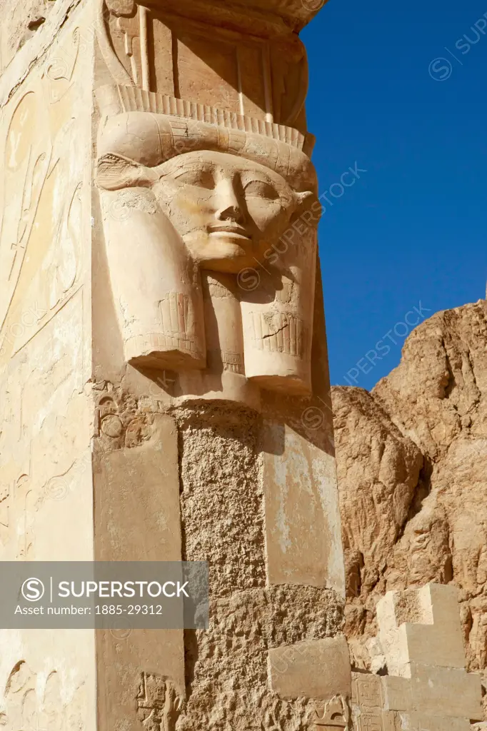 Egypt, Luxor - near, Carvings at Temple of Queen Hatshepsut
