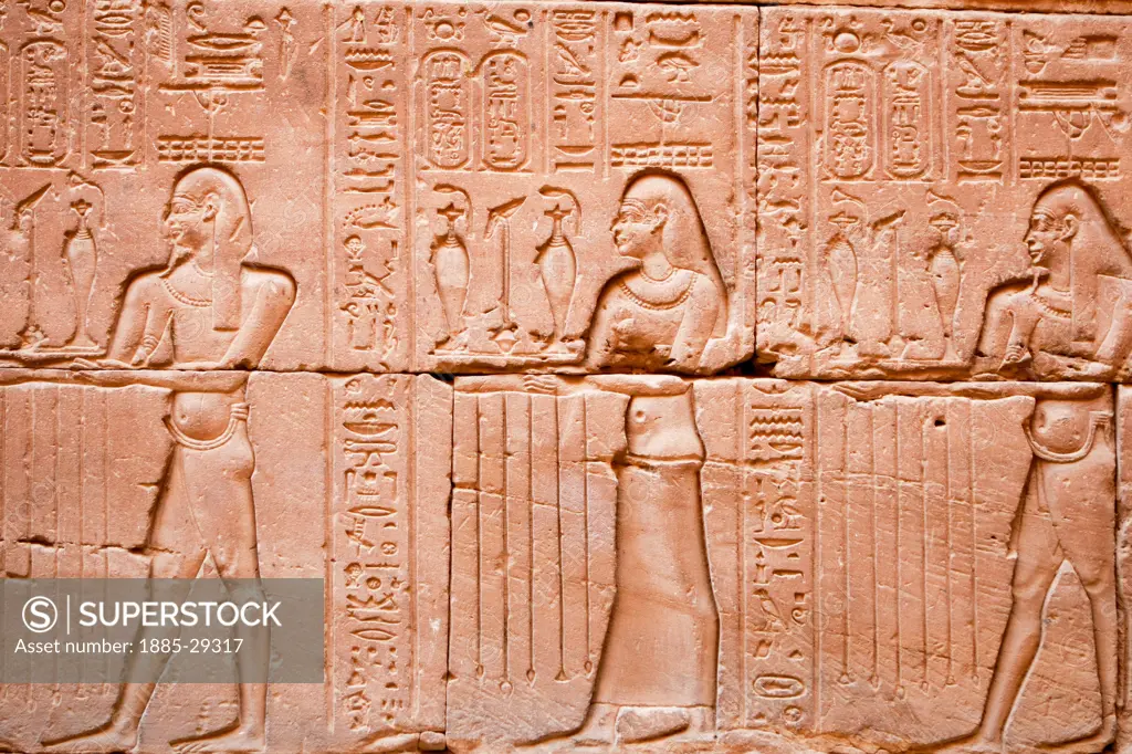 Egypt, Edfu, Wall carvings at Temple of Horus