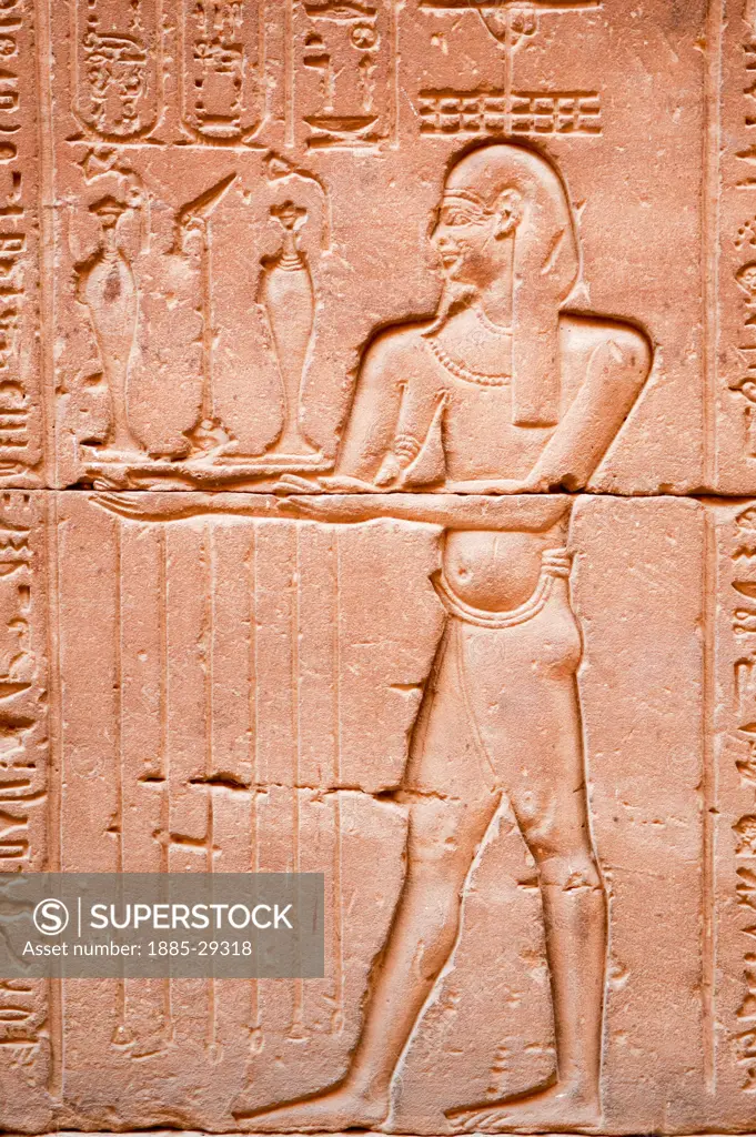 Egypt, Edfu, Wall carving at Temple of Horus