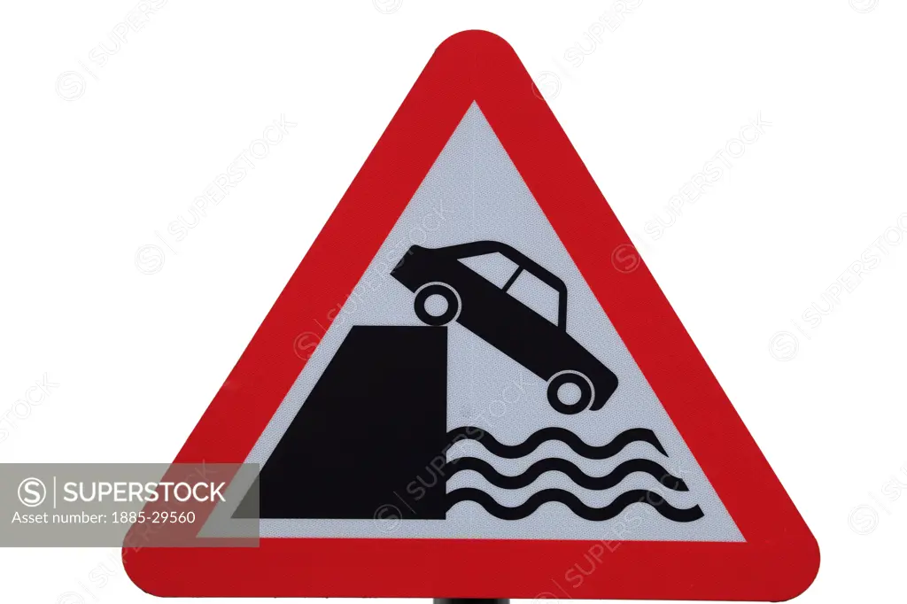 Image of road signs, flooded river Nene, B1040 road, Whittlesey Washes, Peterborough, Cambridgeshire, England, UK