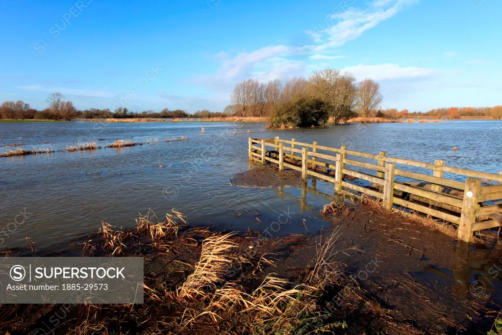 View of the Flooded river Nene, Peterborough, Cambridgeshire, England, UK