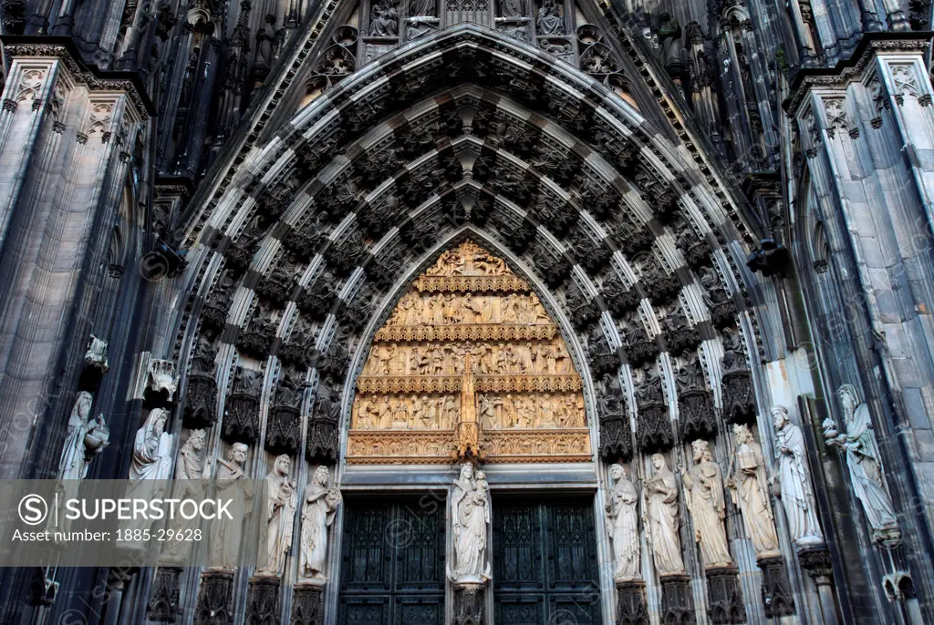 Ornate Stonework and details from the exterior of Cologne Cathedral, Cologne City, North Rhine-Westphalia, Germany, Europe