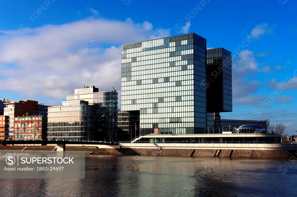 Modern Office buildings in the Media Harbour, DŸsseldorf City, North-Rhine-Westphalia, Germany, Europe.