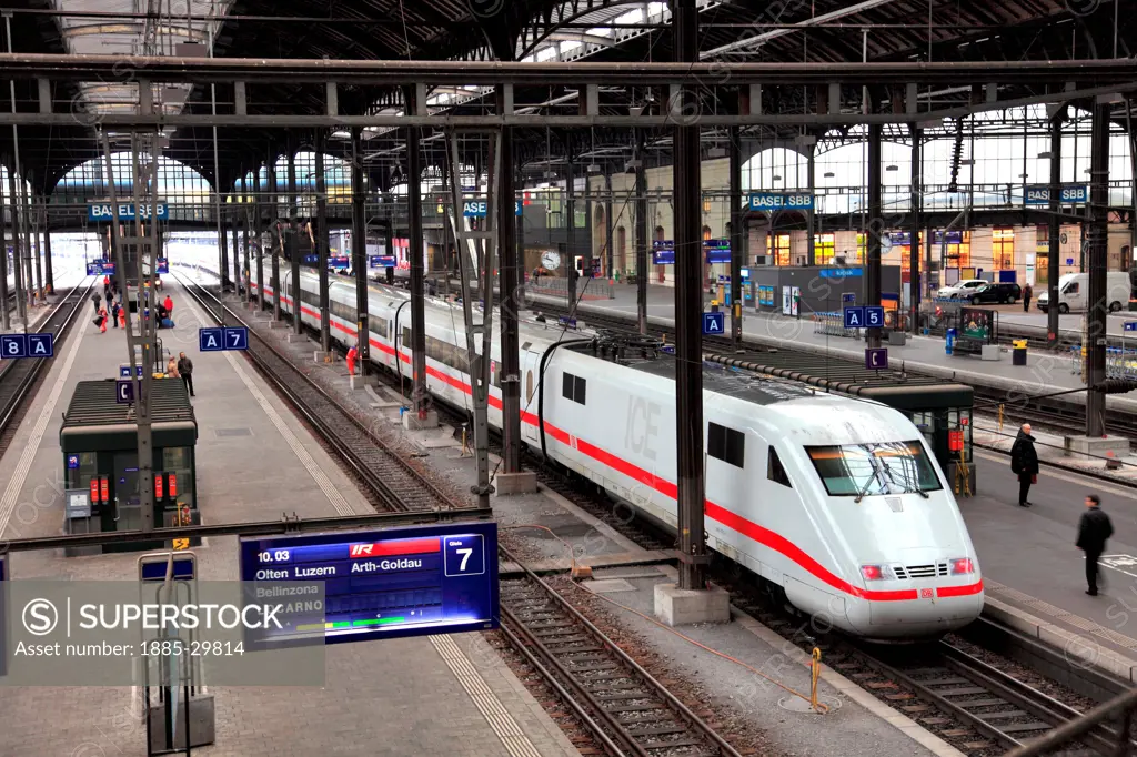 DBB ICE train, Basel City Railway Station, Centralbahnplatz, Canton Basel-Stadt, Switzerland; Europe