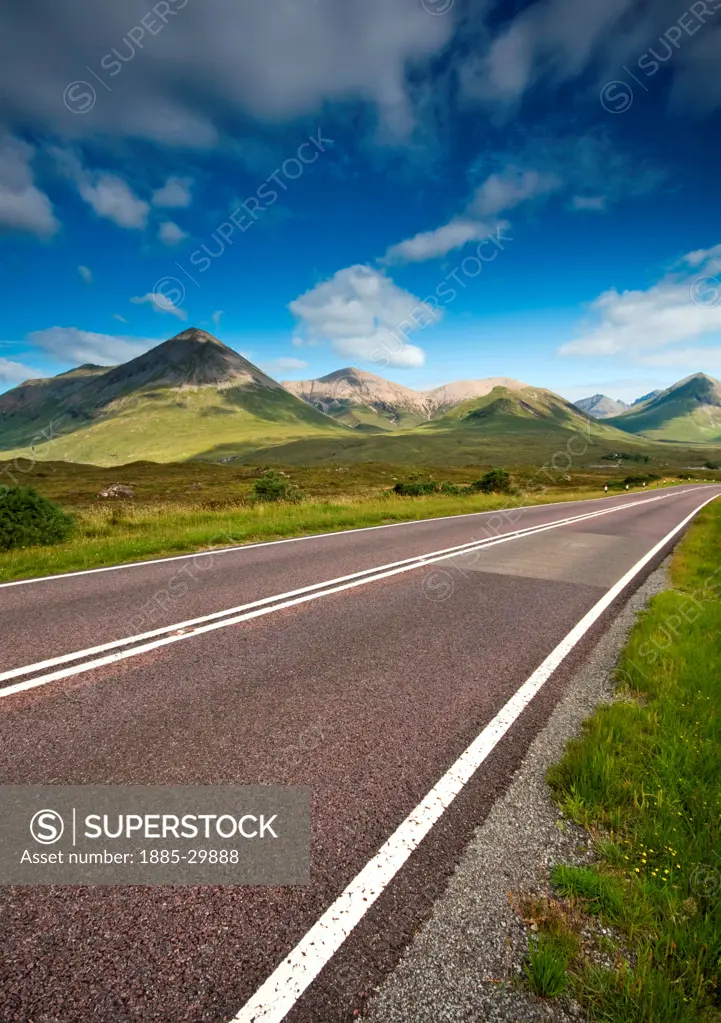 The main road near Sligachan on the Isle of Skye, Scotland, UK