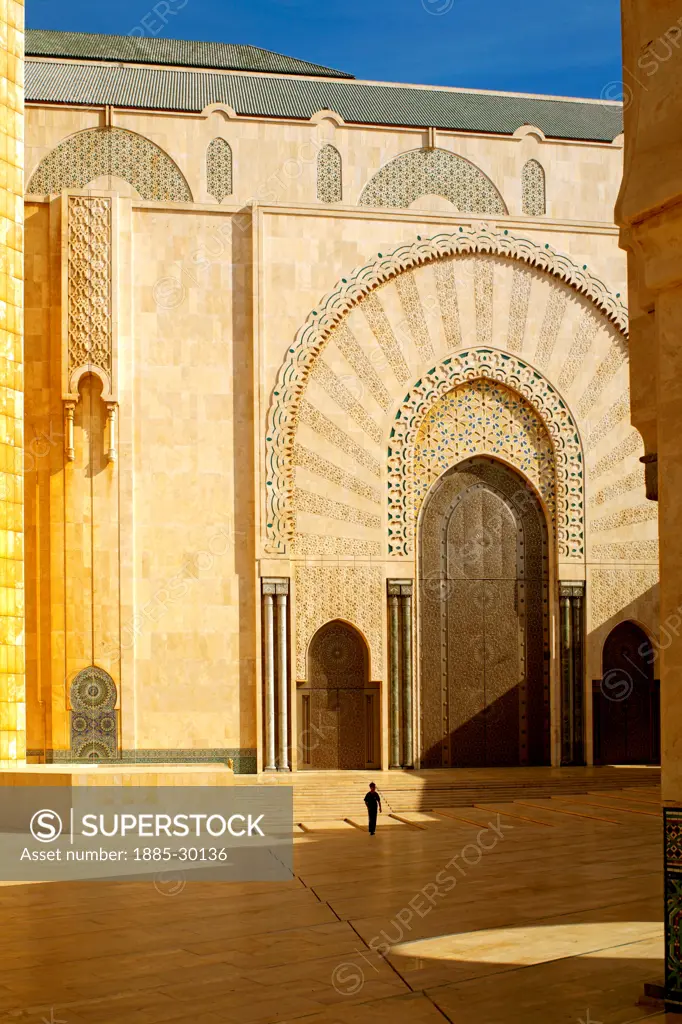 Courtyard and entrance of the great mosque of Hassan II at Casablanca