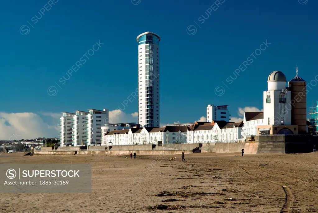 Meridian Tower, Observatory Tower and Marine Walk, Maritime Quarter, Swansea, Wales, UK.