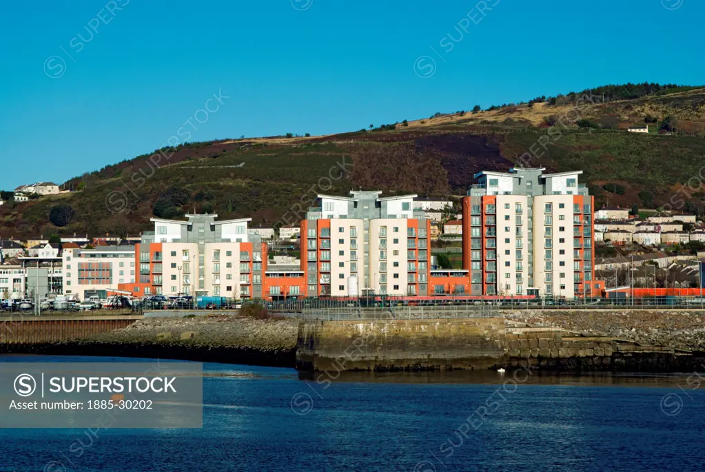 River Tawe and SA1 development, Swansea, Wales, UK.