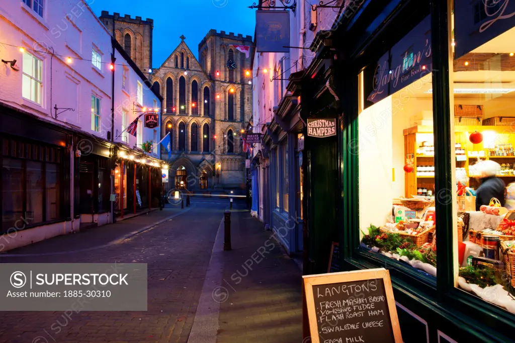 Kirkgate and The Cathedral at Dusk Ripon North Yorkshire England