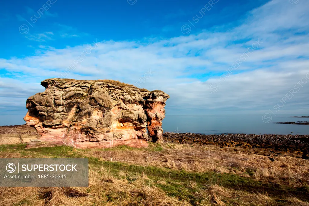 Buddo Rock on the Fife Coastal Path near Boarhills Fife Scotland