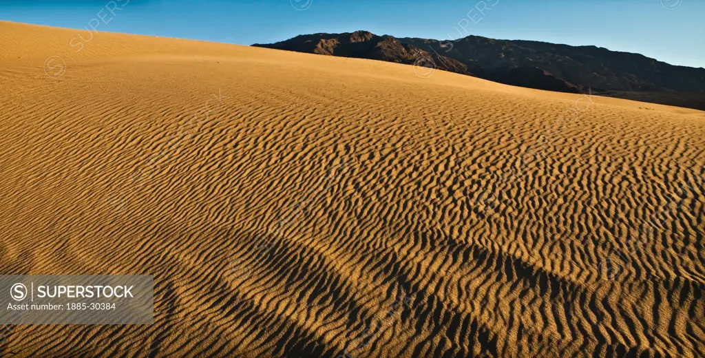 Ripples in the Sand on the  Mesquite Flat Sand Dunes and Tucki Mountain, Death Valley National Park, California, USA