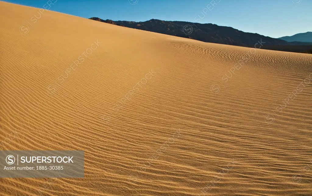 Ripples in the Sand on the  Mesquite Flat Sand Dunes and Tucki Mountain, Death Valley National Park, California, USA