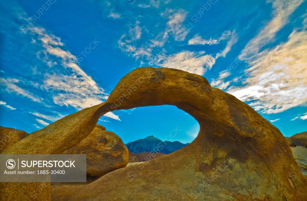 The Crest of the Sierra Nevada Mountains  Framed In Mobius Arch, Alabama Hills NRA, California, USA